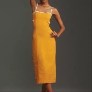 Anthropology Maeve Mustard orange Dress with Cream Accents
